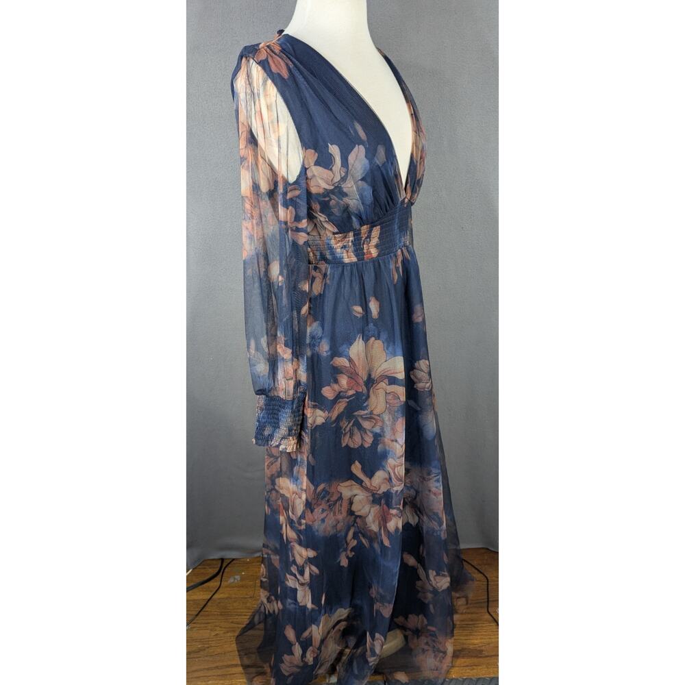 Baltic Born Layla Tulle Maxi Dress In Dark Blue Floral Size Medium Semi Sheer - Picture 2 of 10